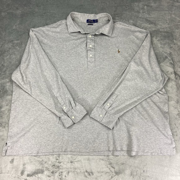 Polo Ralph Lauren Polo Shirt 5XB Big Grey Pima Soft Touch Long Sleeve Flesh Pony - Picture 1 of 13